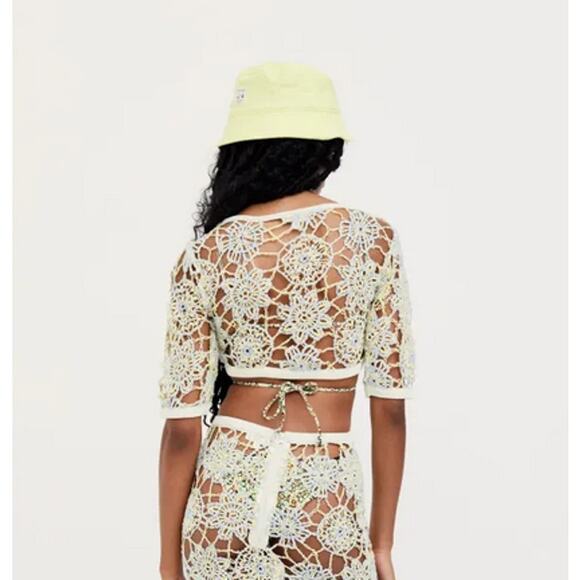 For Love and Lemons Sofia Crochet Crop Top XS Whimsical Spring - Picture 2 of 5